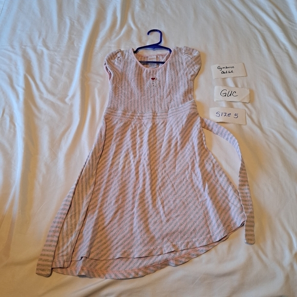Gymboree girls size 5 striped dress, embroidered crown & heart, asymetric hem - Picture 1 of 6